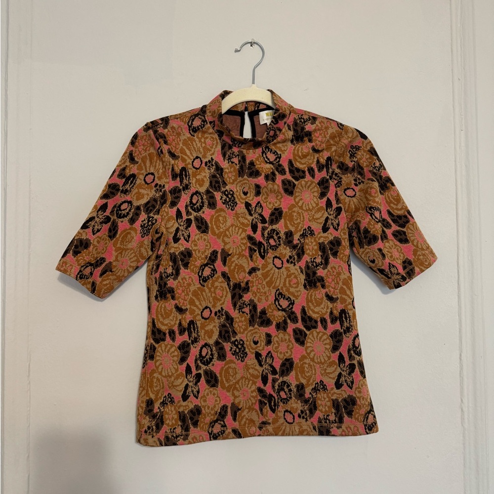 Anthropologie Pink and Brown Blouse Elegant Top
